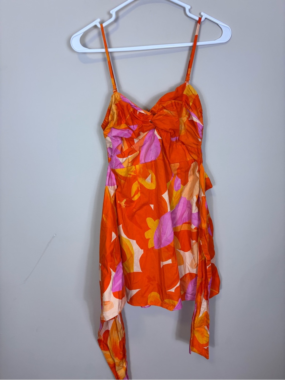 Hello Molly Bright Orange Floral Mini Tie Side Dress US 6